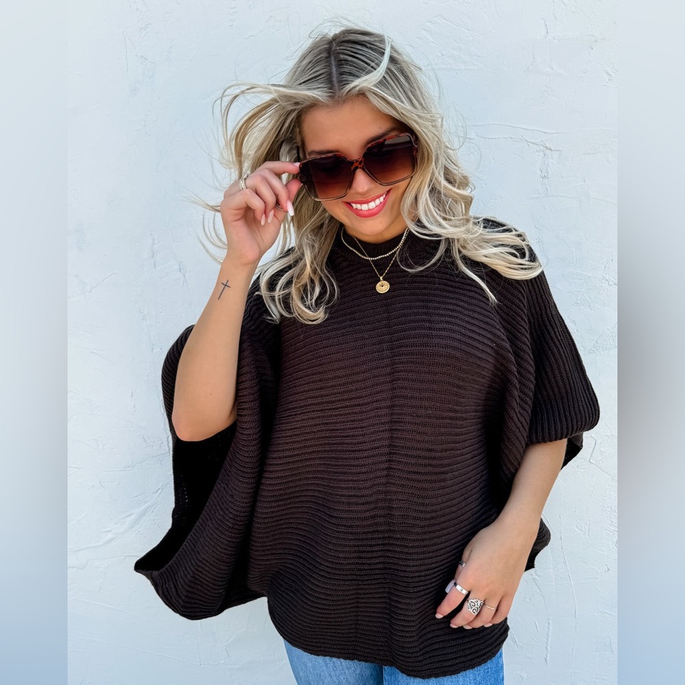 MEG PULLOVER PONCHO by BLAKENEY in Chocolate Brown ONE SIZE BRAND NEW